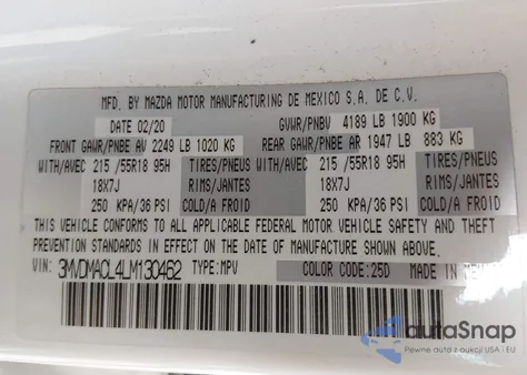 2020 Mazda Cx-30 Select Package z USA, uszkodzony, nr VIN 3MVDMACL4LM130462